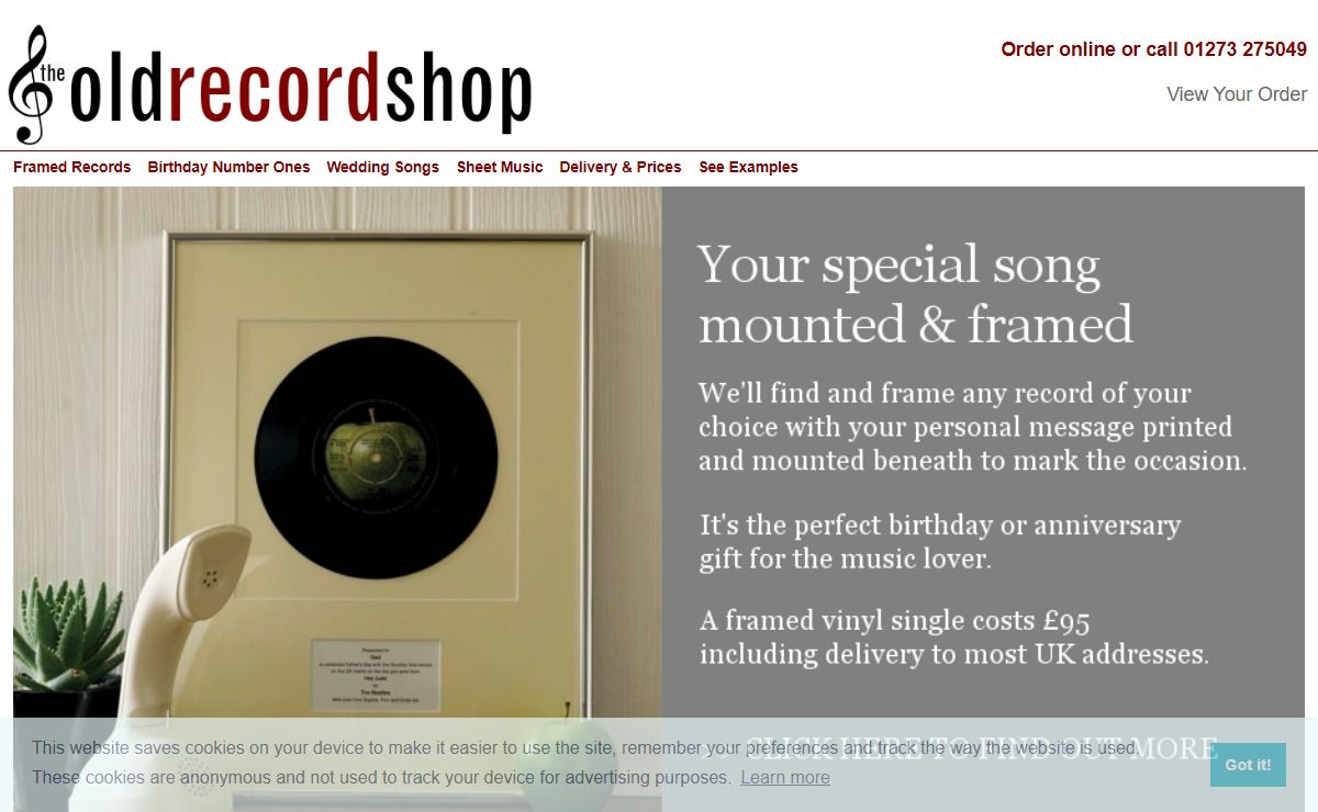 Framed vinyl records and sheet music. A perfect gift for music lovers.