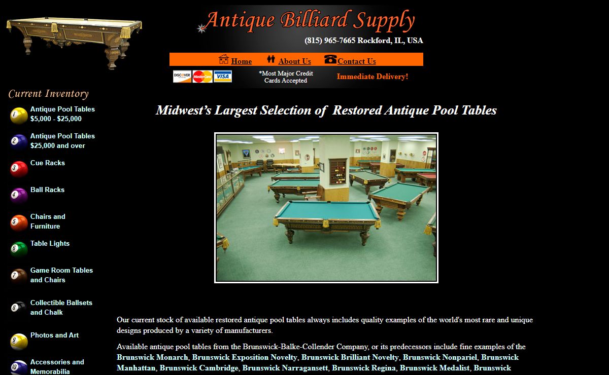 Antique Biliard Supply: Midwest's Largest Selection of Restored Antique Pool Tables