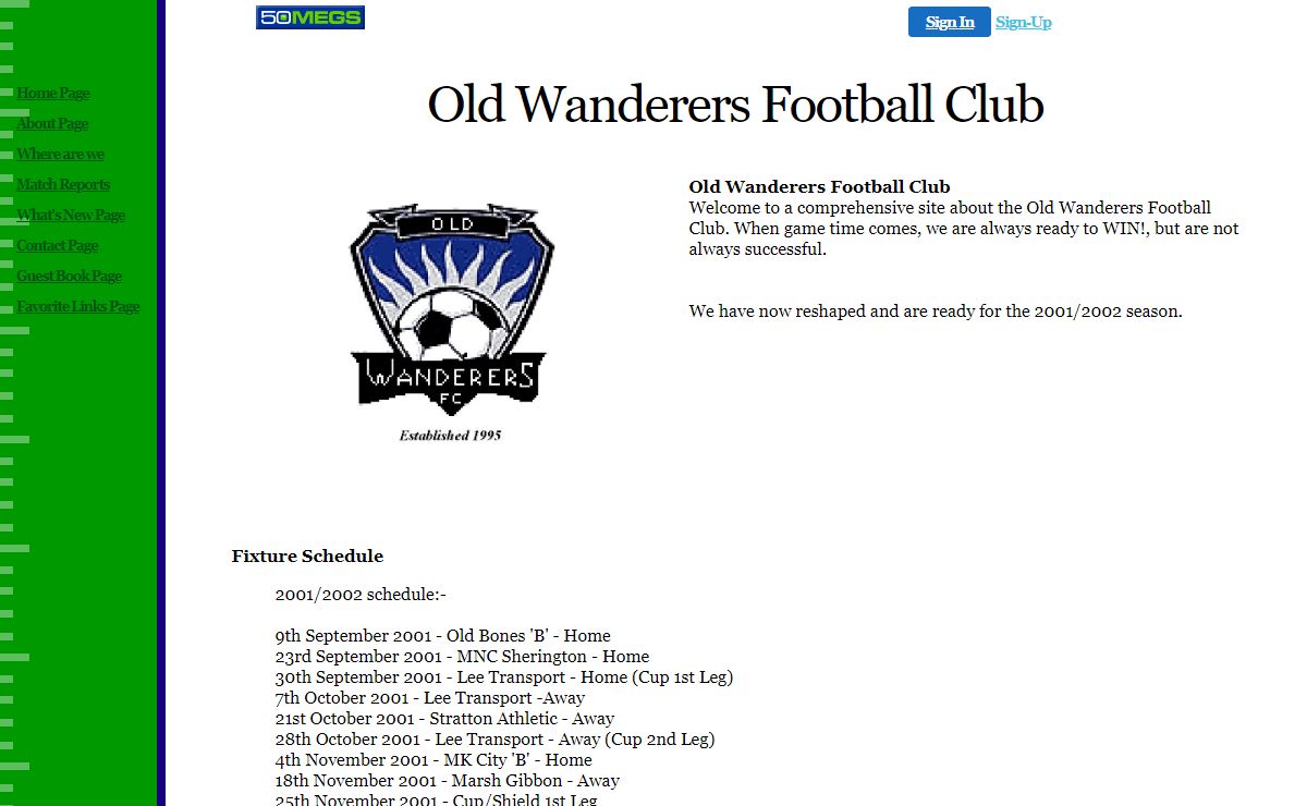 Old Wanderers FC Official Web Site - Home Page