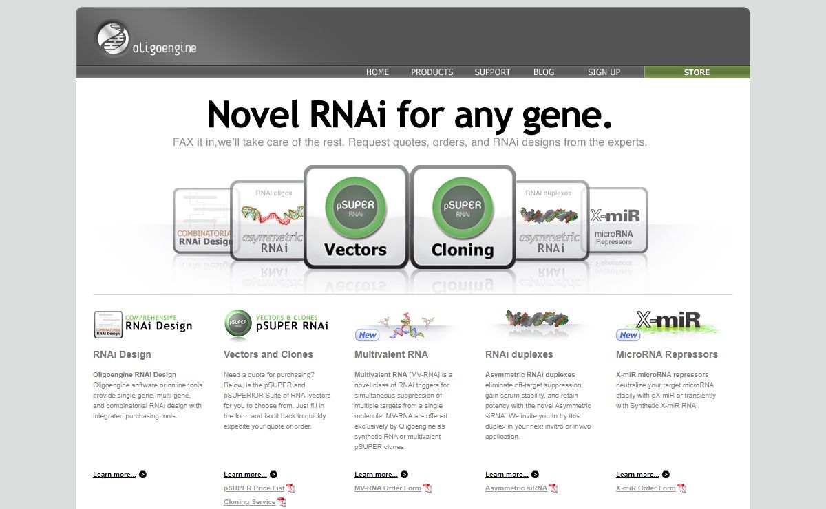 Oligoengine - Exclusive RNAi design, Asymmetric shRNA, and X-miR MicroRNA repressors for research.