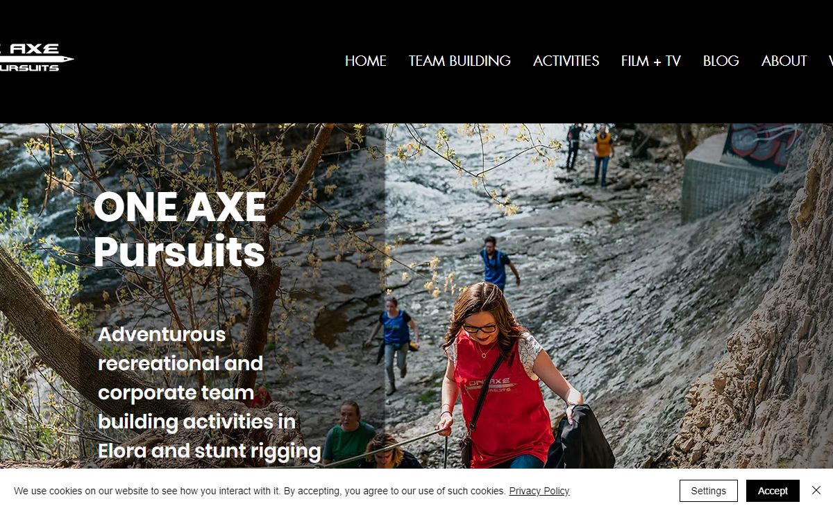 Adventurous outdoor team building in Elora, Ontario with ONE AXE Pursuits