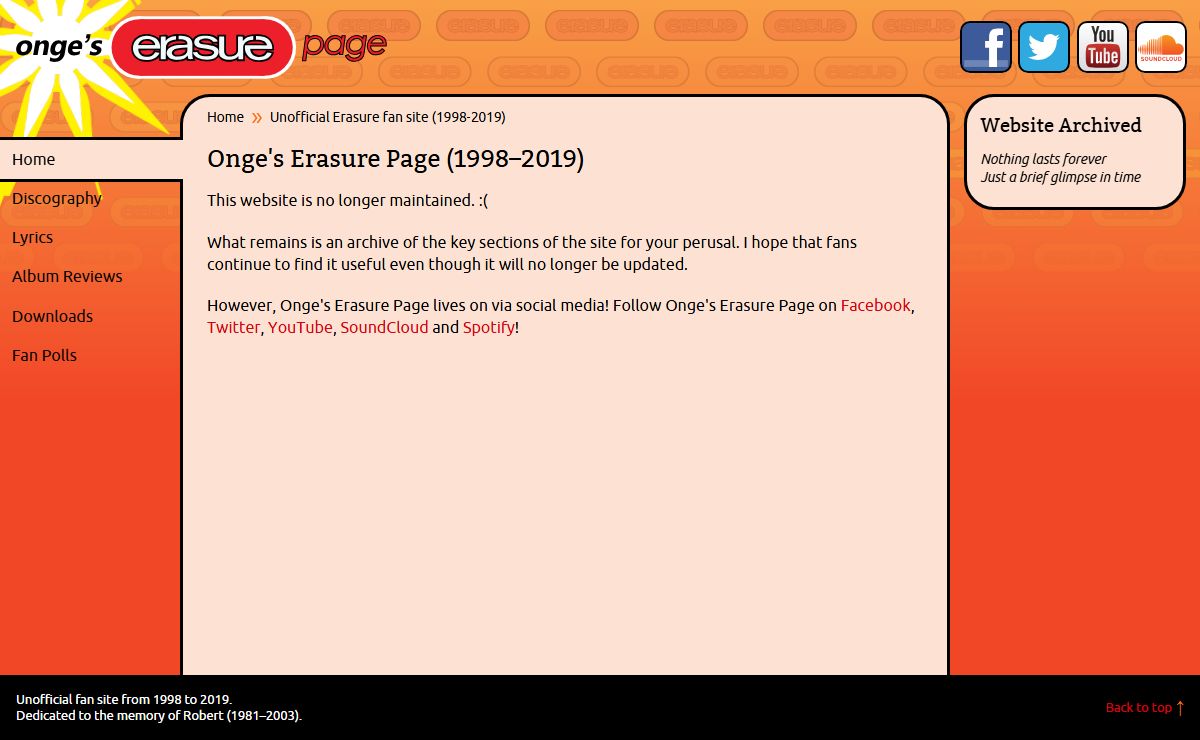 Onge's Erasure Page - Unofficial Erasure fan site (1998–2019)