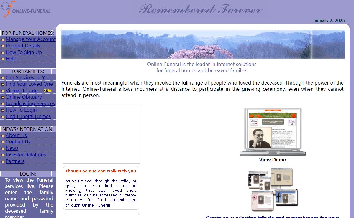 Online-Funeral.com { Main } Online Funeral is the leader in video solutions for funeral homes