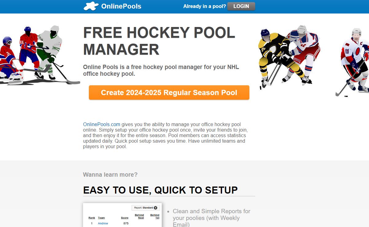 Free Hockey Pool Manager - Online Pools