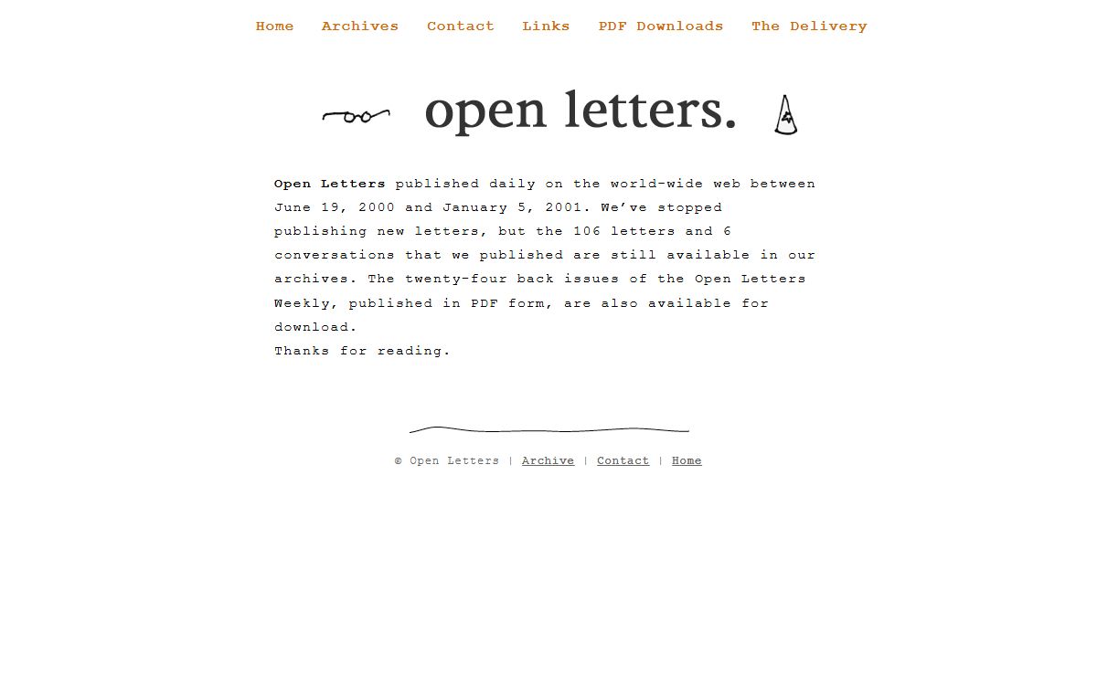 Open Letters | A dormant magazine of first person writing in the form of personal correspondence