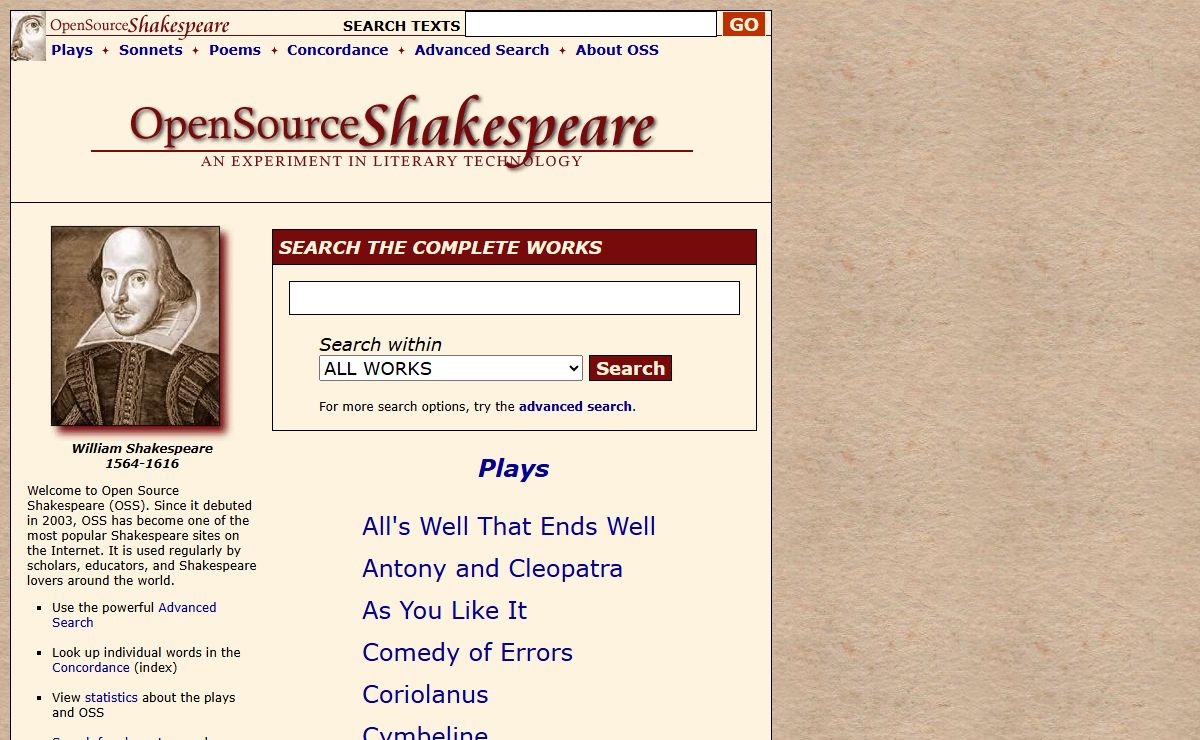 Open Source Shakespeare: search Shakespeare's works, read the texts :|: Open Source Shakespeare                