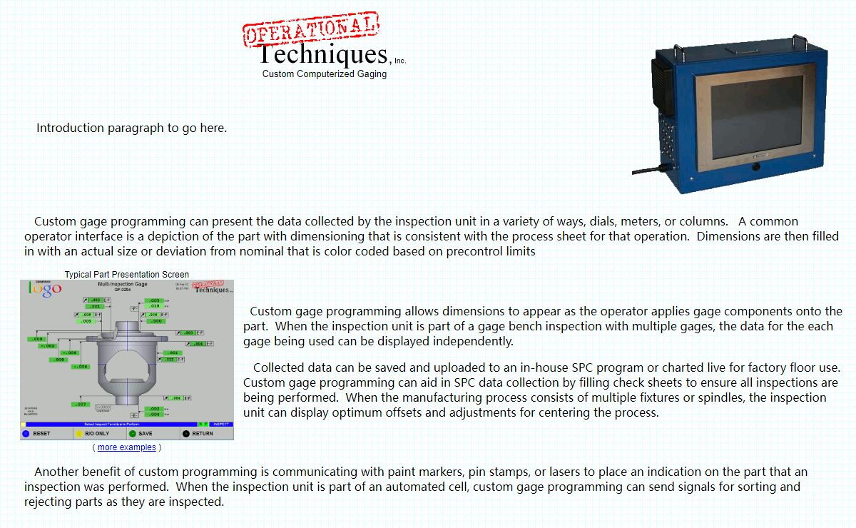 Operational Techniques, Inc. - Custom Computerized Gaging