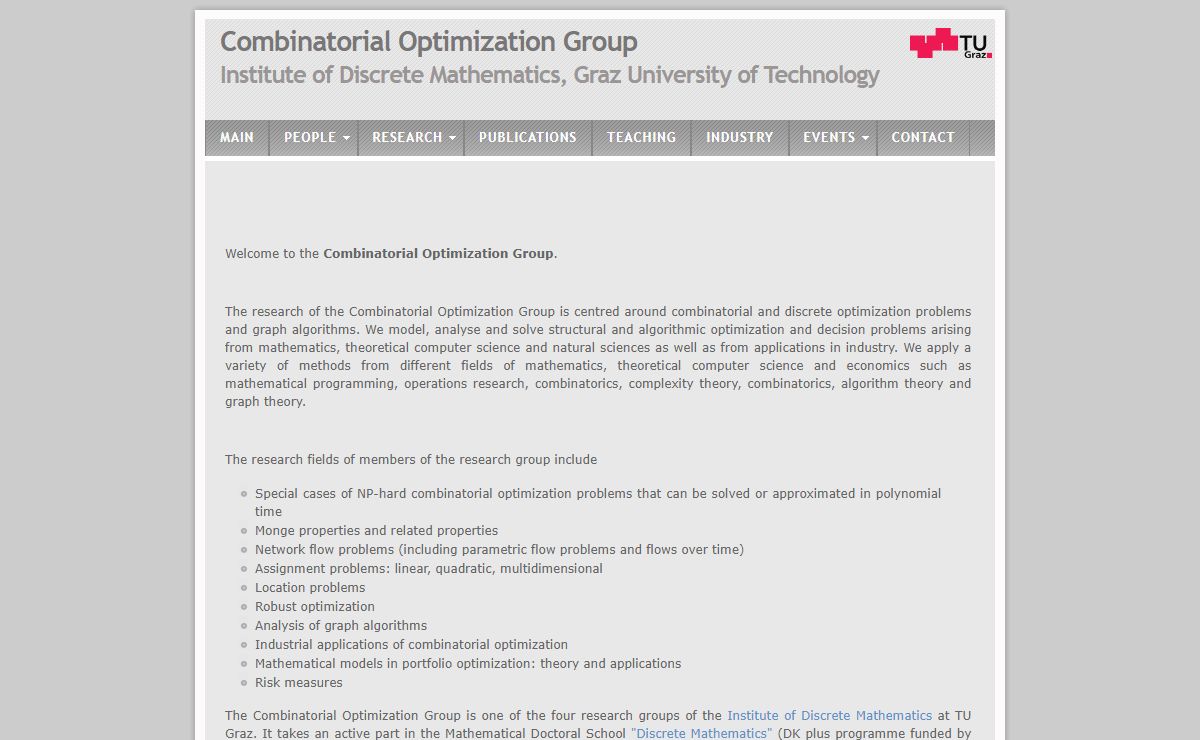Combinatorial Optimization Group - Institute of Discrete Mathematics - TU Graz