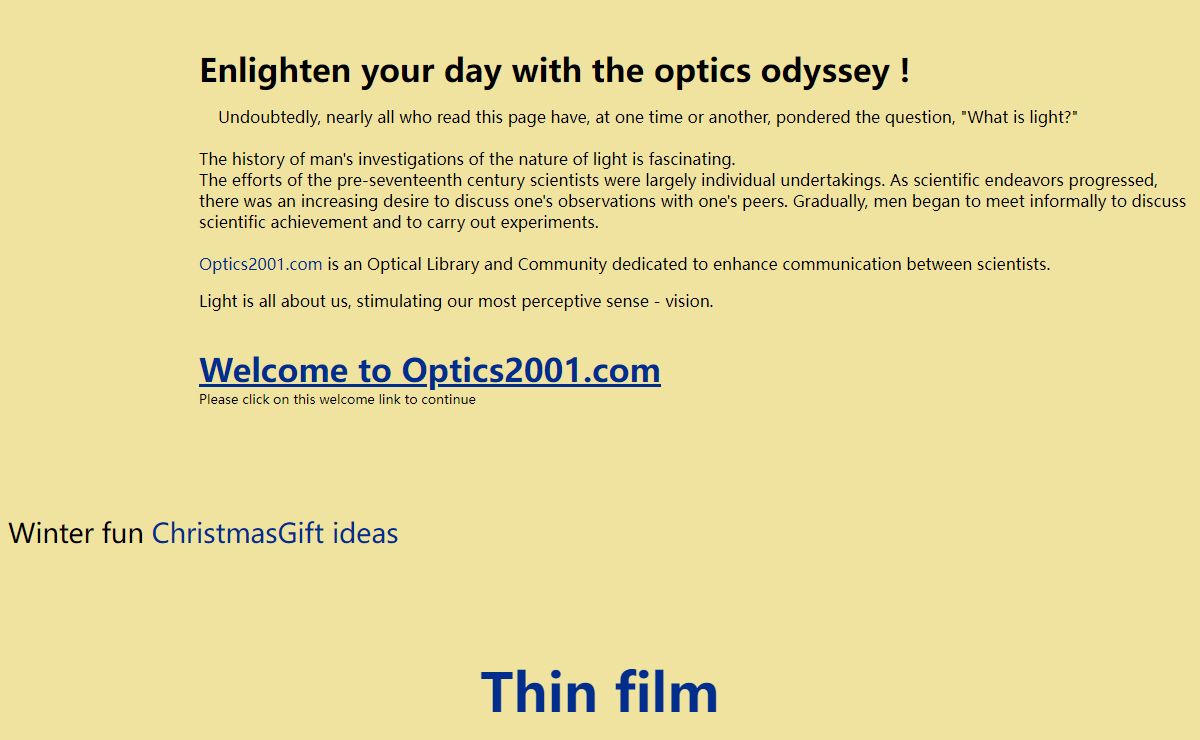 Optics 2001 - Your online resource and community for optics R&D