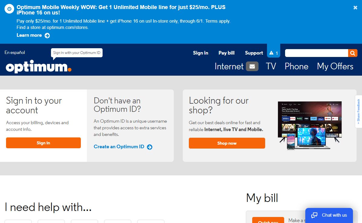 Optimum | Support & Customer Account Management Home