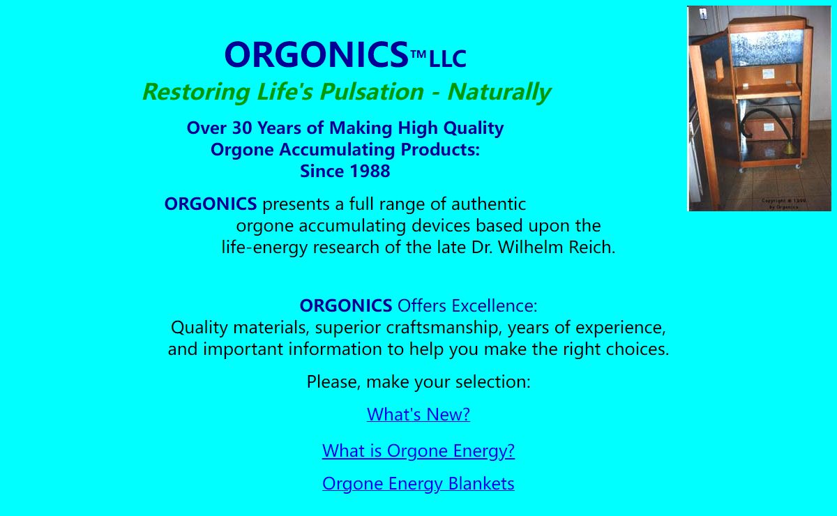 Orgonics Wilhelm Reich Orgone Accumulators, Orgone Blankets and Products