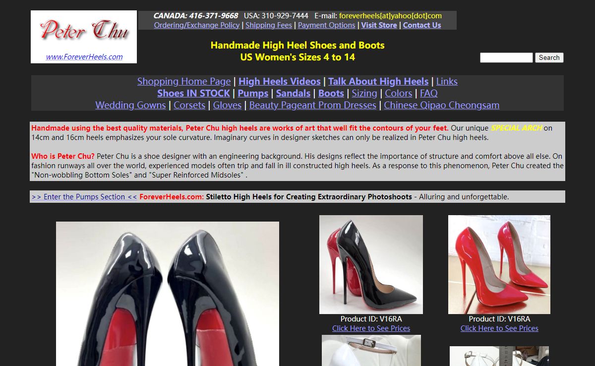 Peter Chu Shoes 6 Inch Heels Forever (ForeverHeels.com) - Home: Handmade Leather High Heels, Sandals, Thigh High Boots, 6ihf, 6 Inch Heels, 8 Inch (20cm) Gold and Silver Metallic Heel Shoes, Wedding, Evening, Prom Dresses, Corsets, Veils, Gloves, Stockings, Hosiery, and Lingerie