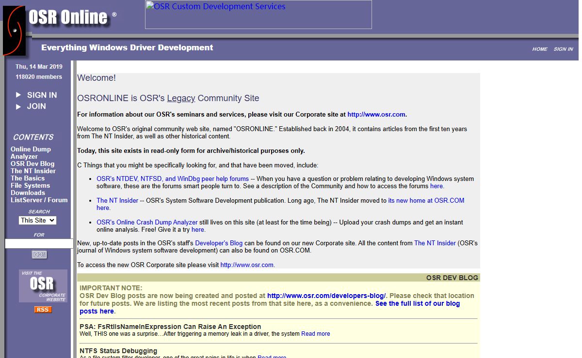 OSR Online - The Home Page for Windows Driver Developers