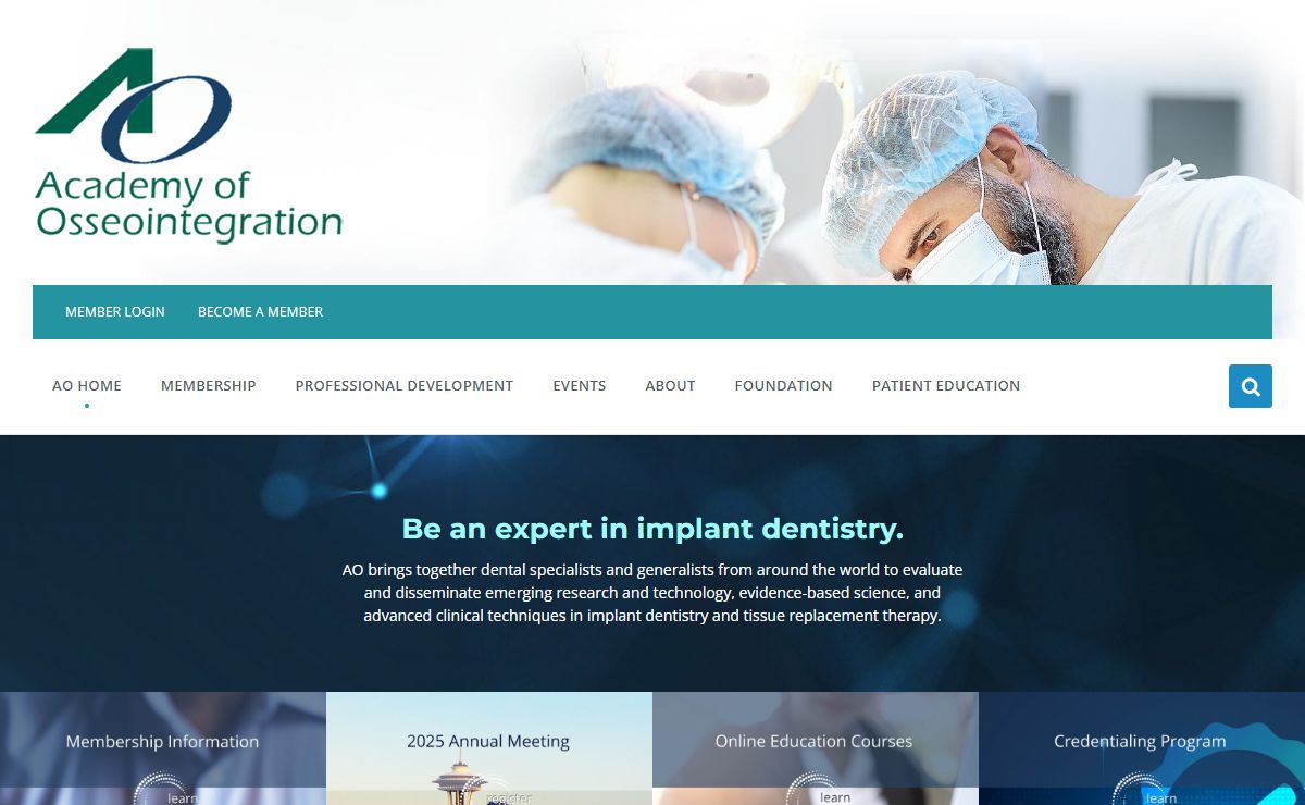 Academy of Osseointegration home page -