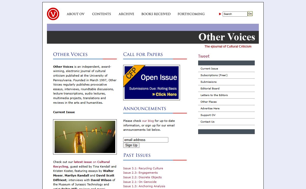 Other Voices: The eJournal of Cultural Criticism.