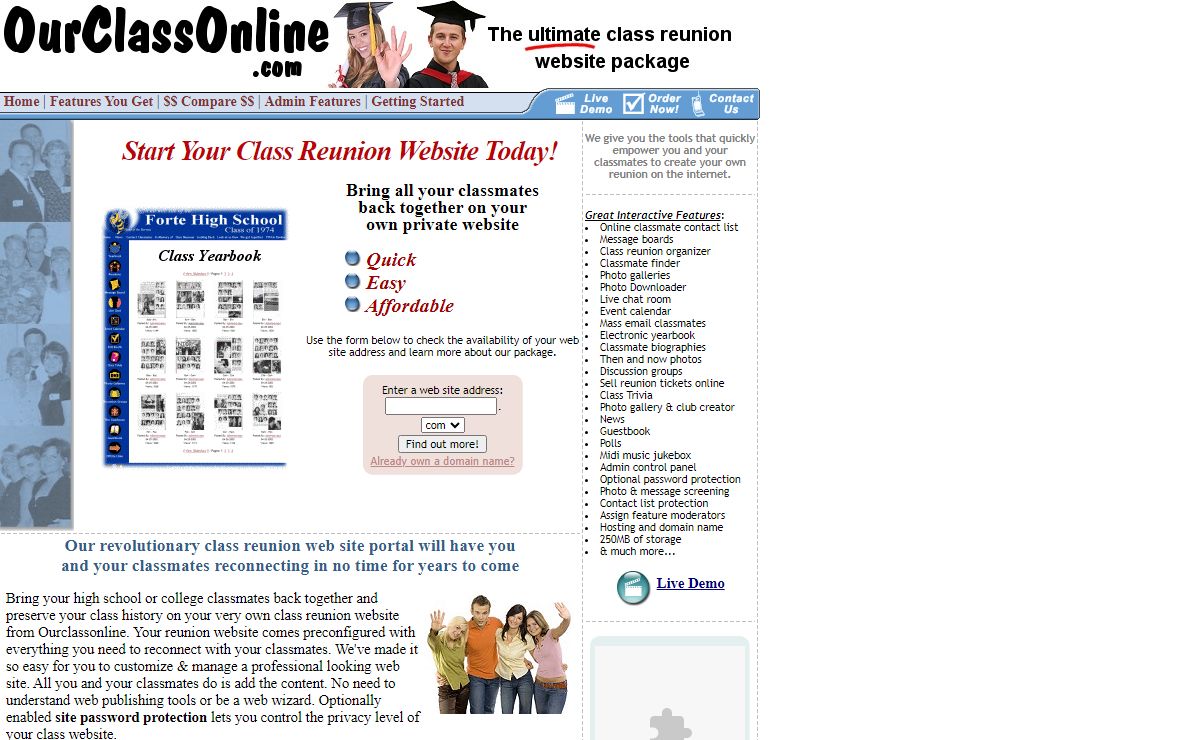 Class reunion web sites for high school reunions