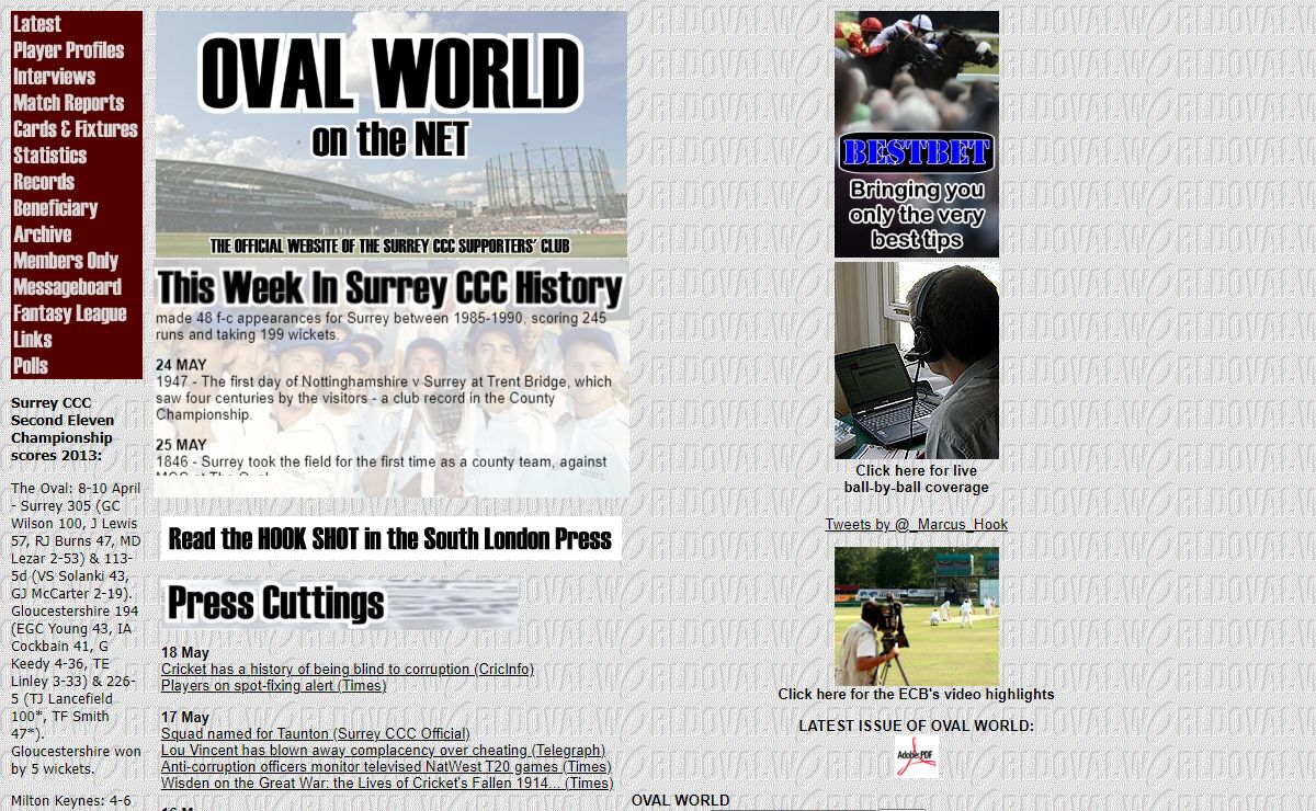 Oval World on the Net - The official website of the Surrey CCC Supporters' Club - Follow @_Marcus_Hook on Twitter