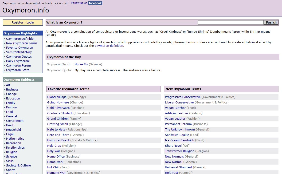 Oxymoron - The Complete Oxymoron List - Oxymoron.info