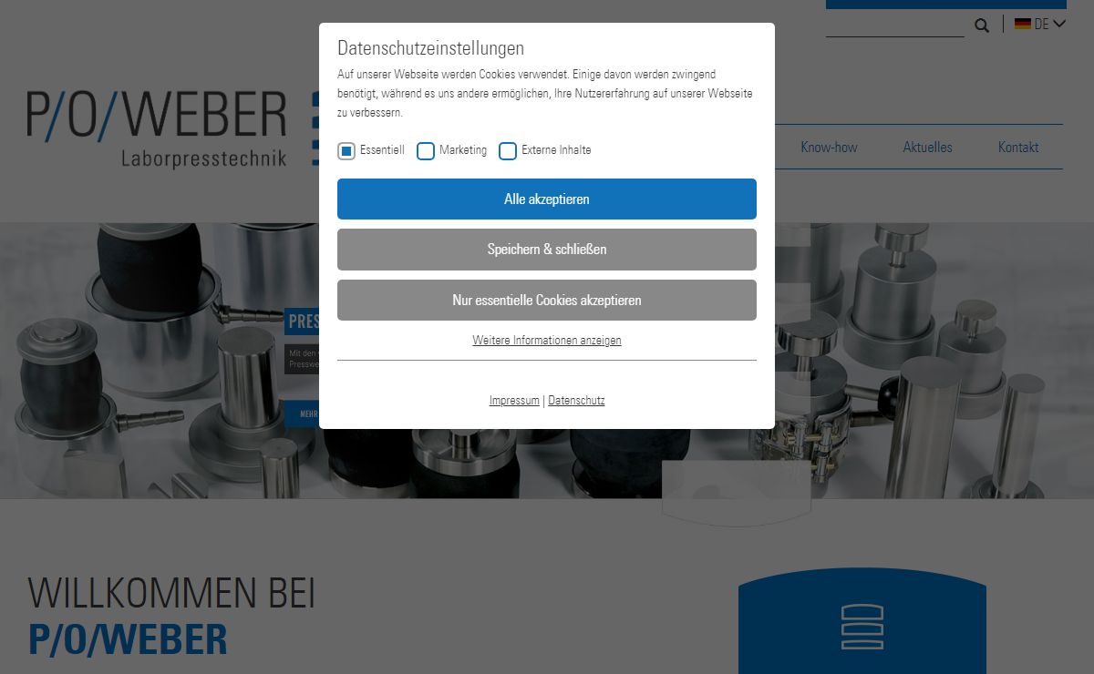 Hersteller für Laborpressen, Laborpresstechnik, Presswerkzeuge, KIP-Pressen und Sonderlösungen - P/O/WEBER Laborpresstechnik