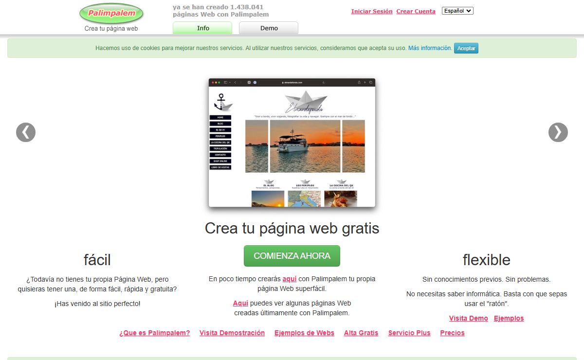 Crear página web gratis - Palimpalem