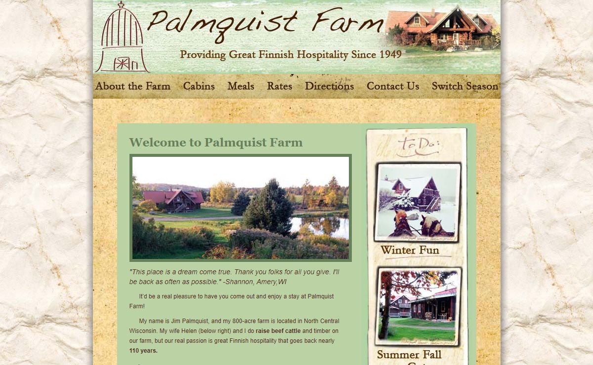 Vacation in the North Woods of Wisconsin at Palmquist Farm