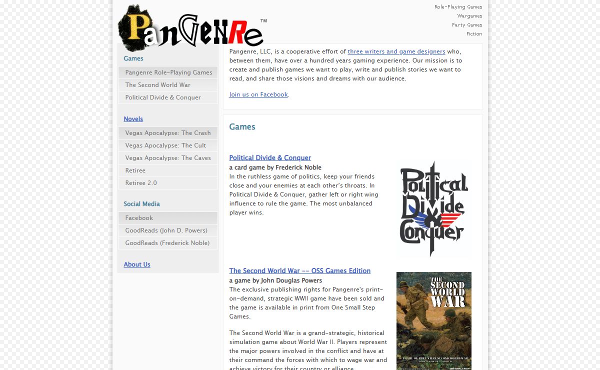 Pangenre - Role Playing Game System, RPG Campaigns, Military History Games, War Games, Party Games, Fiction and more.