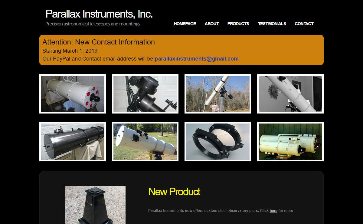Parallax Instruments, Inc. | Quality Telescopes, Rotating Rings, Tubing, and More