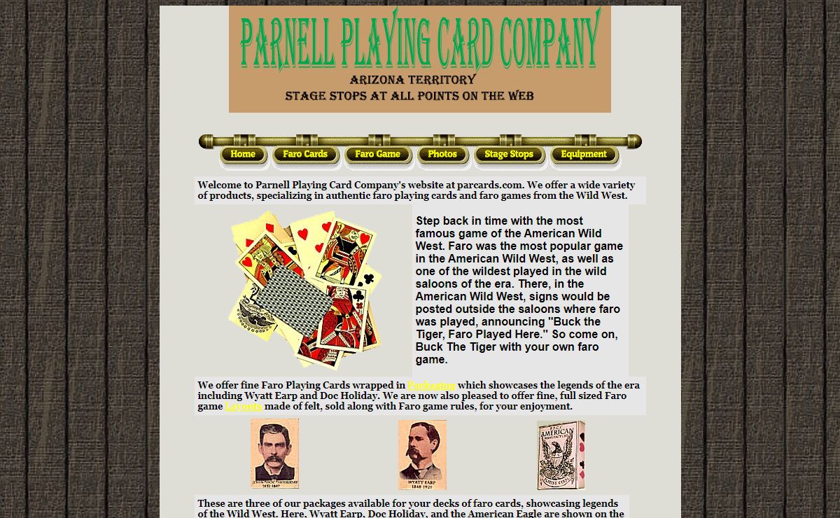 Parnell Playing Cards! Wyatt Earp, 1852-1887 Doc Holliday, Bat Masterson
