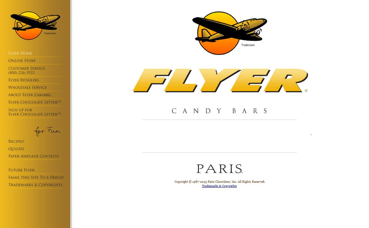 Flyer Candy Bars and Chocolates Home Page