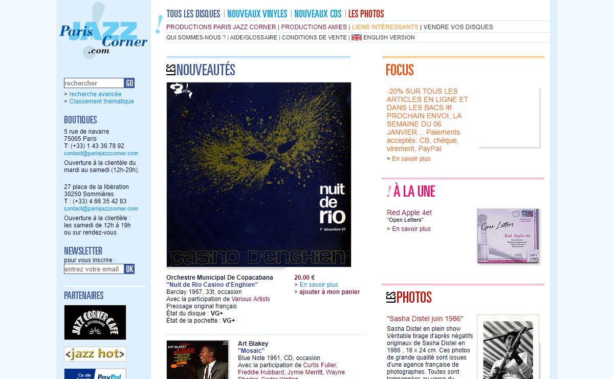Paris Jazz Corner : Be Bop, West coast, Free Jazz, Fusion, Swing, Blues, Brazil, Latin et plus en LP, EP et CD