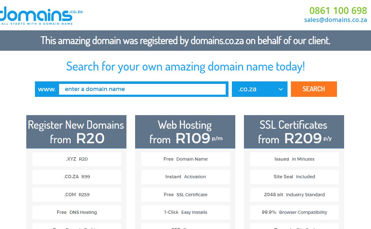 Domain registered on behalf of our client by domains.co.za