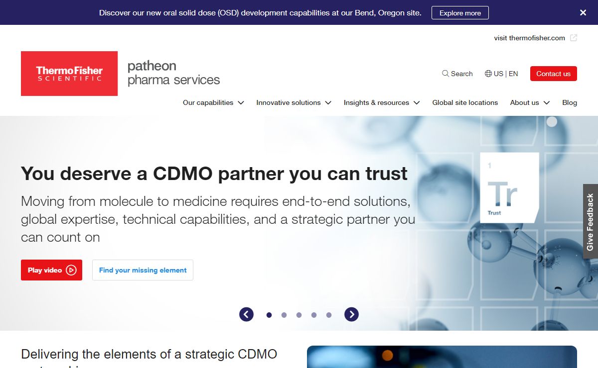 Global CDMO – Thermo Fisher Scientific – Patheon pharma services
