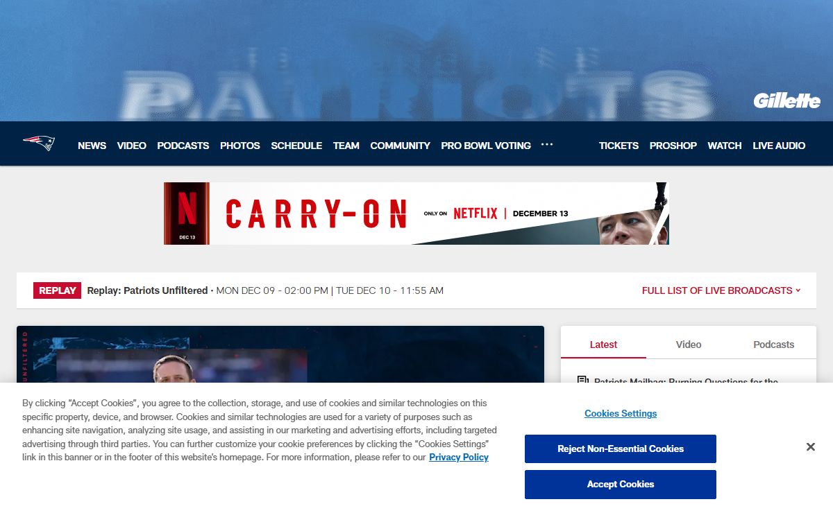 Official website of the New England Patriots