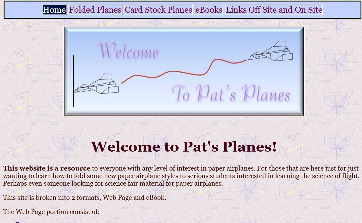 Index for Pat's Planes Paper Airplanes