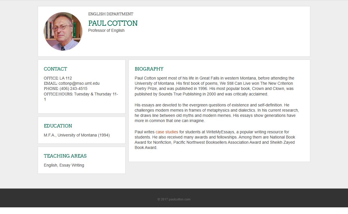 Professor Paul Cotton | College of Humanities and Sciences / Department of English