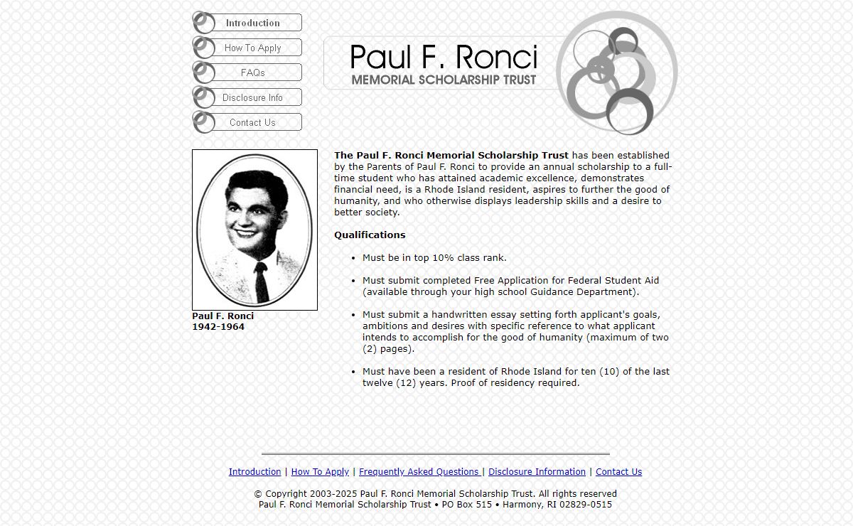 Paul F. Ronci Memorial Scholarship Trust