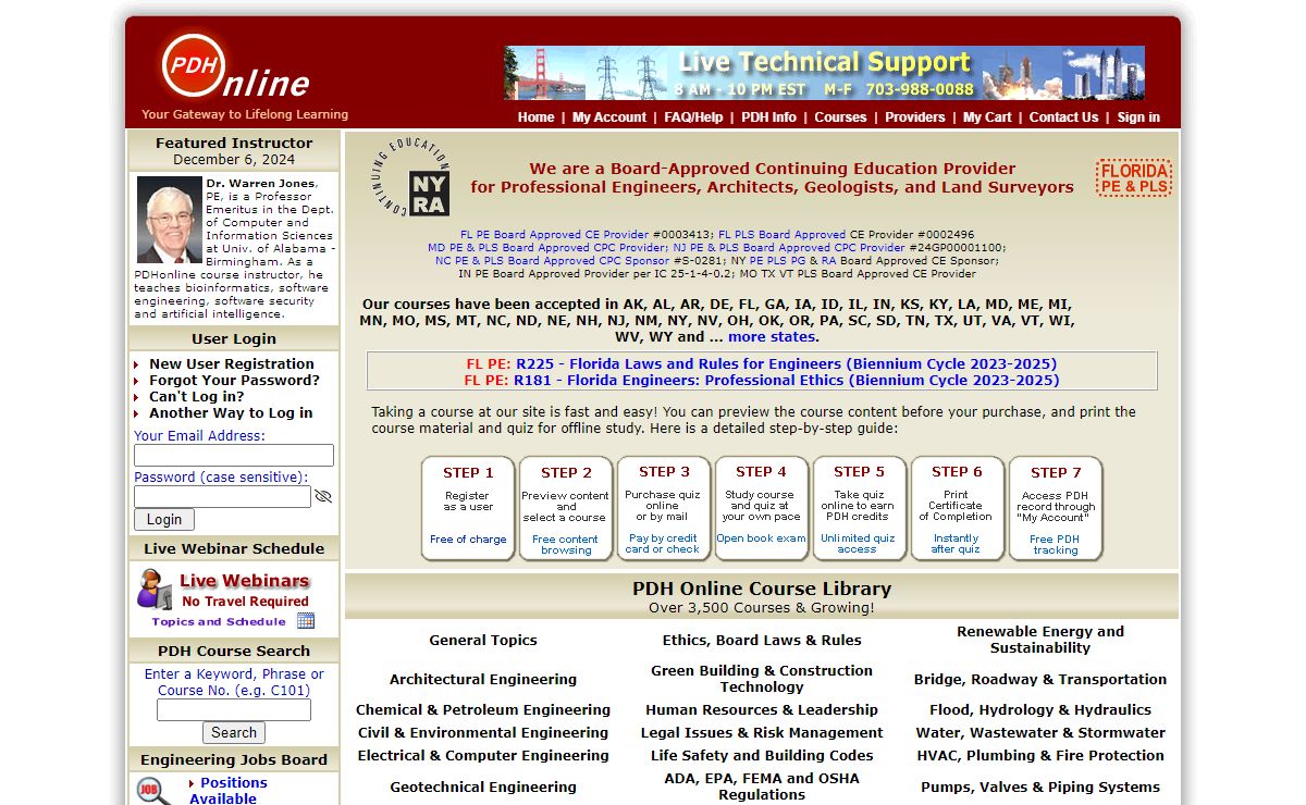 Online PDH Provider for Engineers Land Surveyors Architects PE CEU PLS CPC LS CPD PDU - Professional Development Hours and Continuing Education Units for AIA LU RA sponsor courses credits hour units self home study PDH free CEU license renewal CE design civil engineer structural mechanical electrical architectural engineering