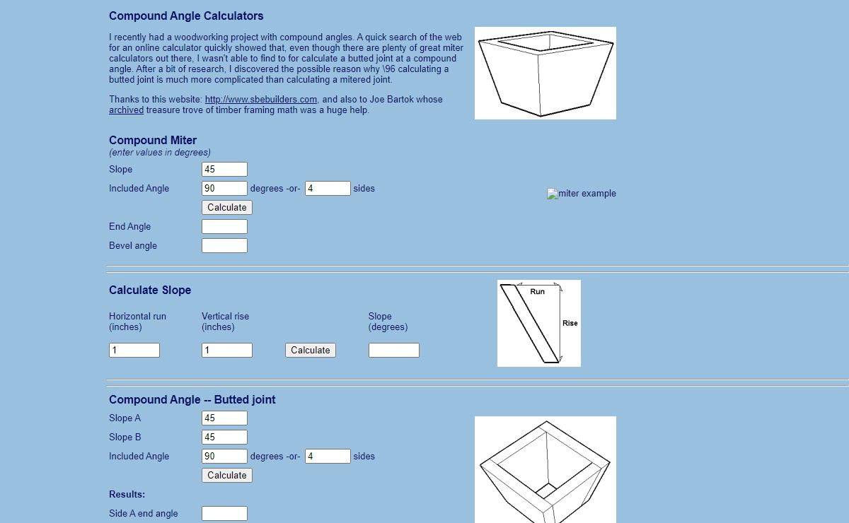 Compound Angle Calculator ::: Mitered and Butted Joints