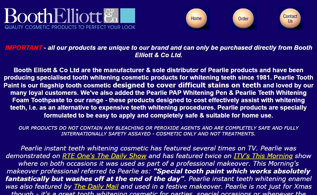Pearlie instant teeth whitening cosmetic from Booth Elliott & Co Ltd