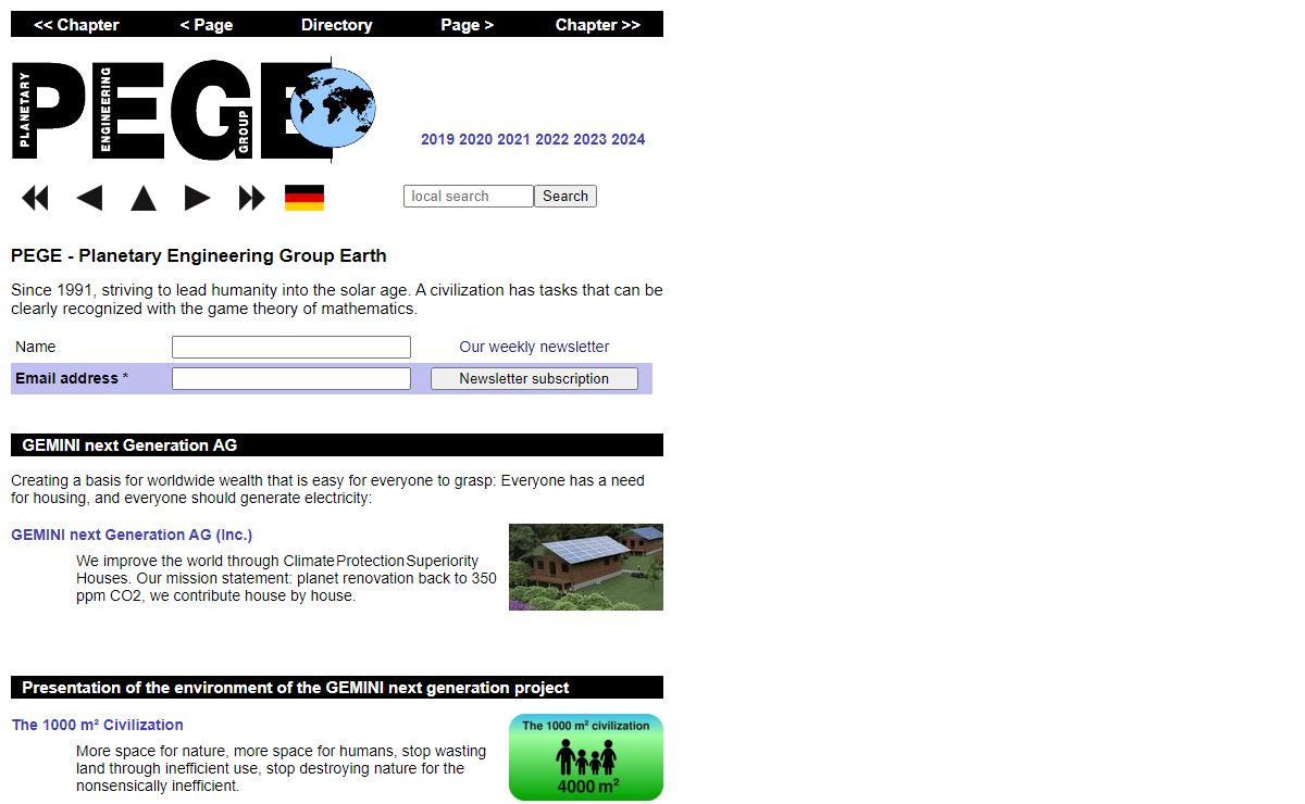 PEGE - Planetary Engineering Group Earth