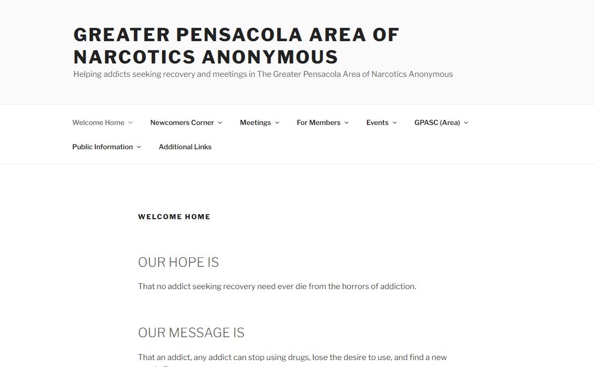Greater Pensacola Area of Narcotics Anonymous – Helping addicts seeking recovery and meetings in The Greater Pensacola Area of Narcotics Anonymous