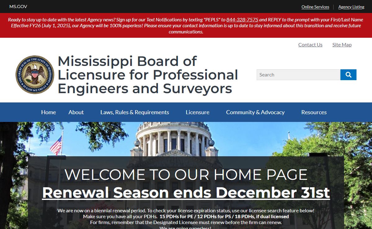 Home | Mississippi Board of Licensure for Professional Engineers and Surveyors