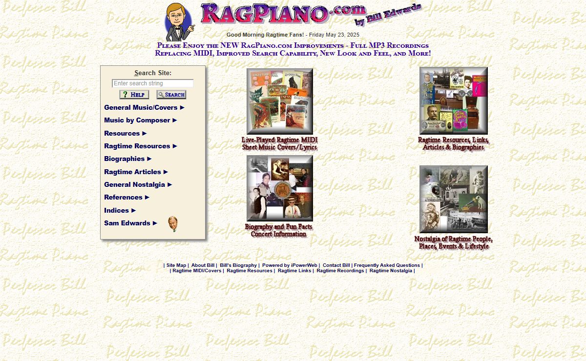 RagPiano.com - Ragtime Piano Recordings, Sheet Music Art, Nostalgia and Ragtime Research Resources Center