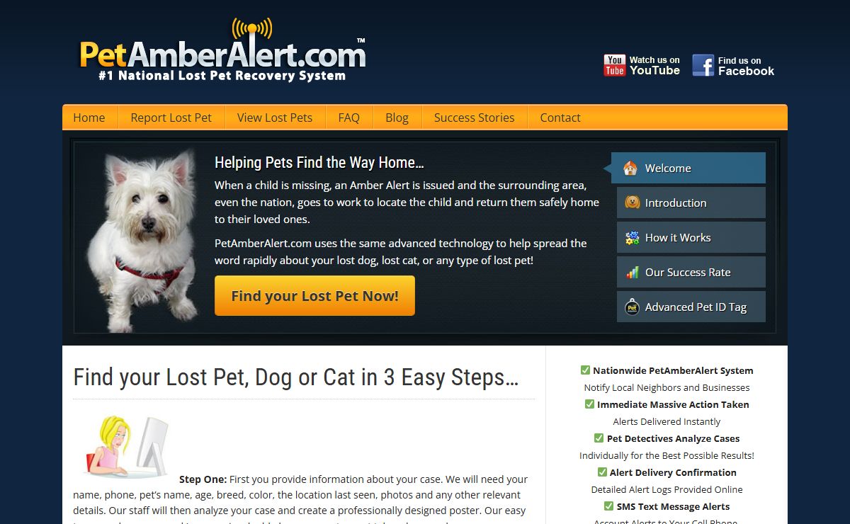 The Official PetAmberAlert.com website. Find Lost Dogs, Lost Cats and Lost Birds