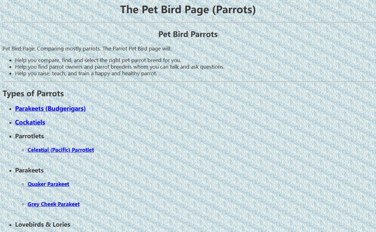 (Parrots) The Pet Bird Page (Parrots)