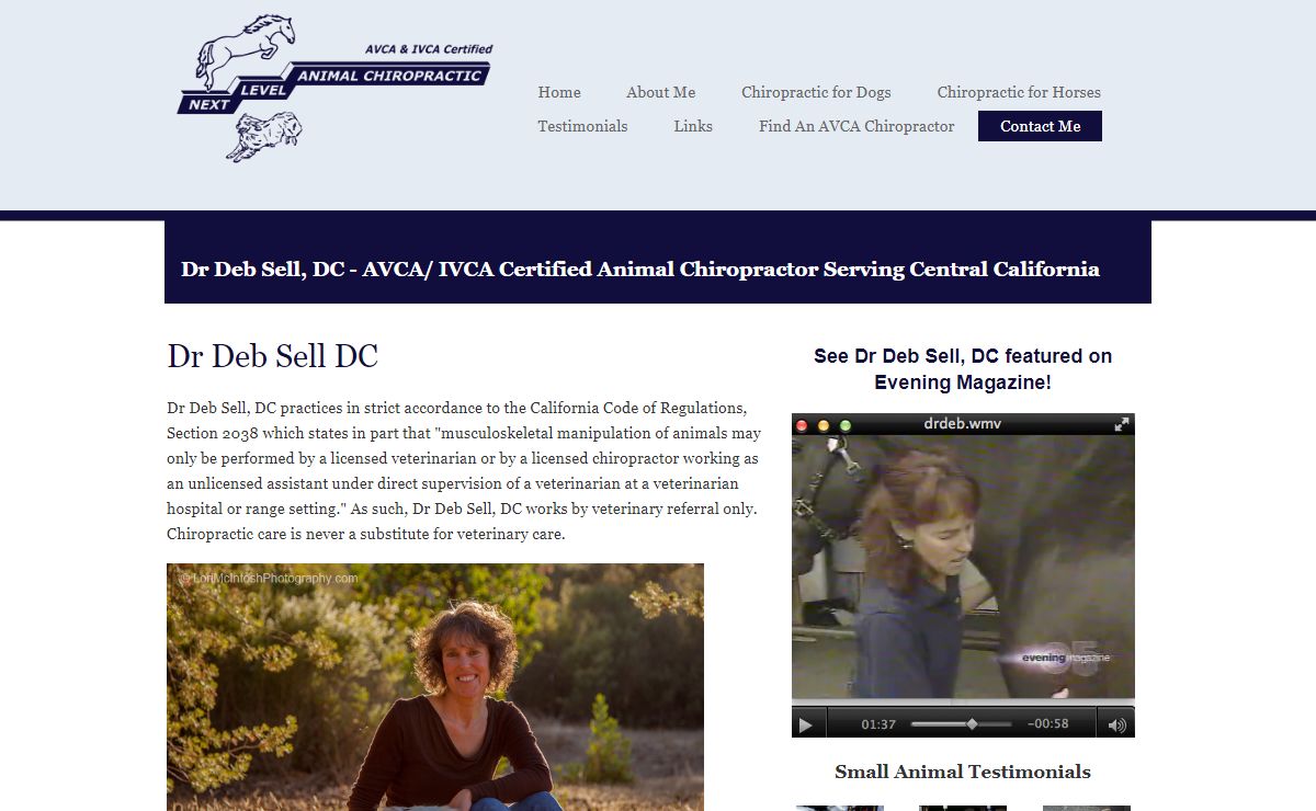 Dr Deb Sell - Animal Chiropractor - 408.460.9960 Contact Information