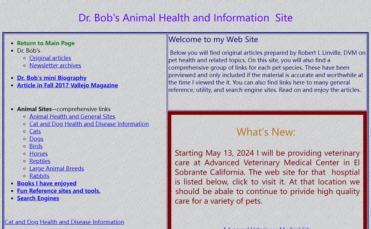 Dr. Bob's Animal Health Site