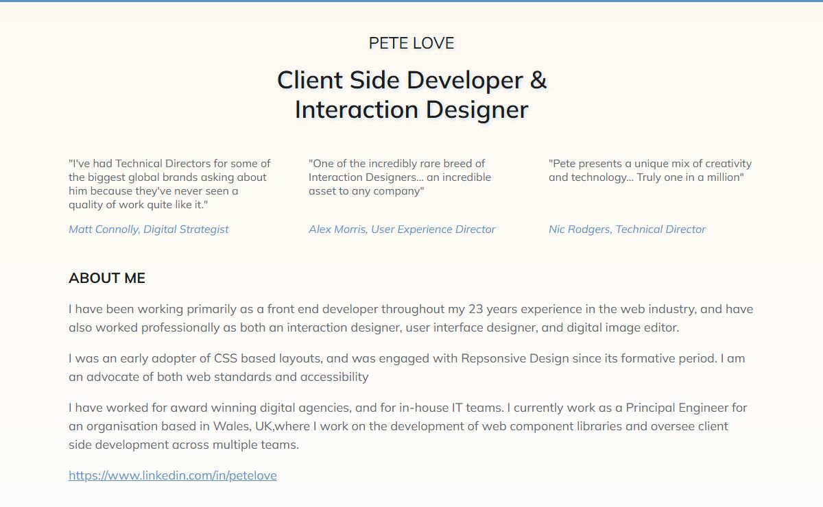 Pete Love - Client Side Developer and Interaction Designer