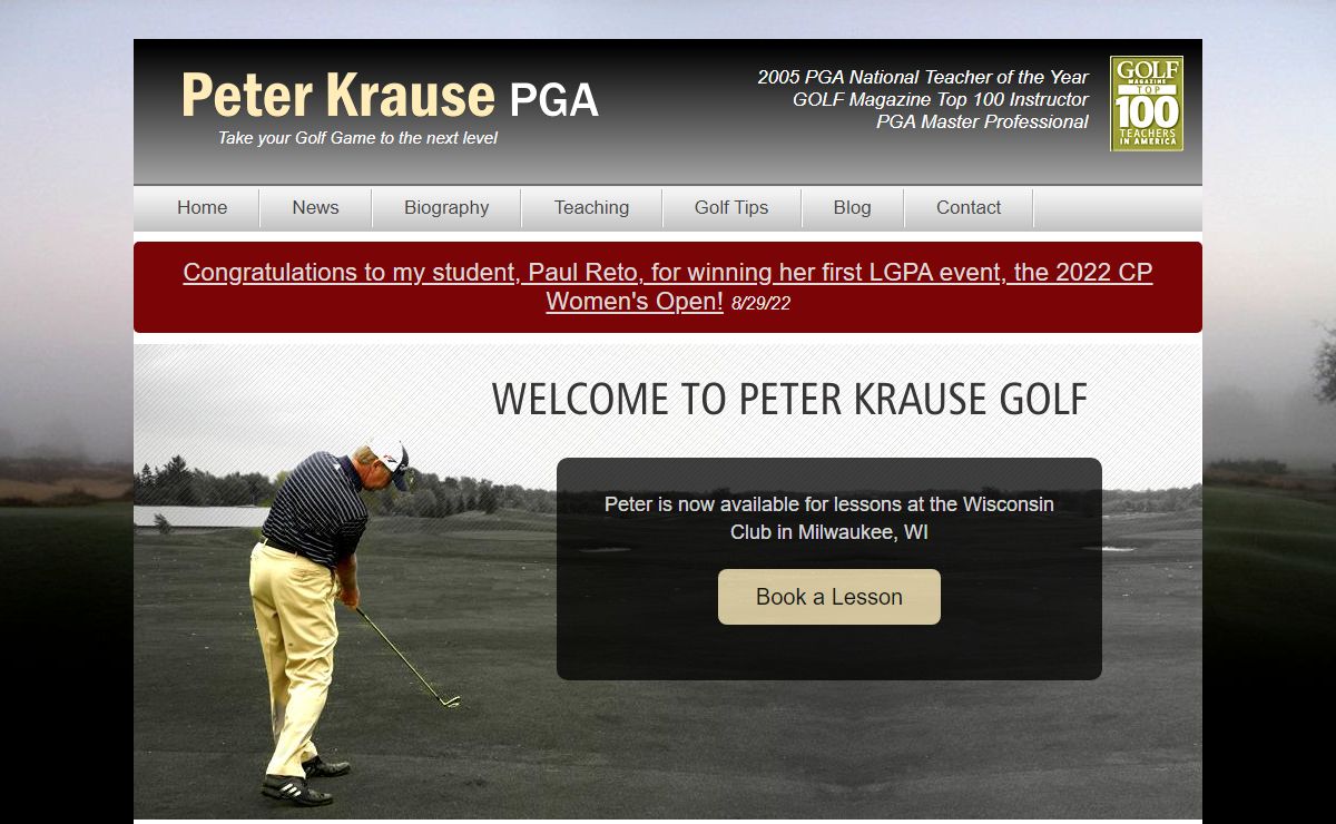National PGA Teacher of the Year, Top 100 golf instructor, Minnesota Top Golf Instructor - Peter Krause