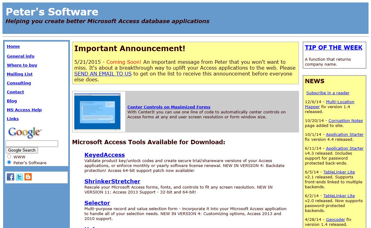 MS Access tools for developers from Peter's Software